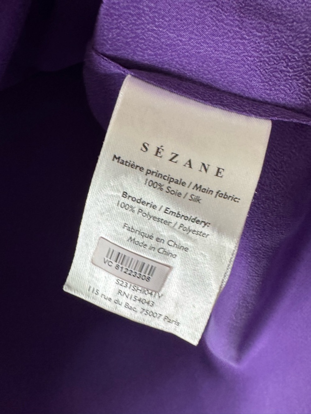 Sézane Carlotta Blouse Violet Foncé Silk Embroidered - Picture 7 of 7